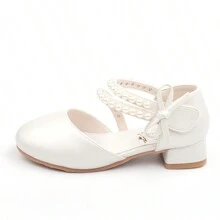 Children's Princess Shoes For Girls, Spring/Summer White/Pink Shoes With High Heels And Pearls For Big Kids