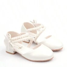 Children's Princess Shoes For Girls, Spring/Summer White/Pink Shoes With High Heels And Pearls For Big Kids