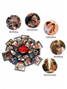 1pc DIY Photo Box With Ribbon, Black Paper Multifunction Gift Box For Household