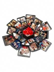 1pc DIY Photo Box With Ribbon, Black Paper Multifunction Gift Box For Household