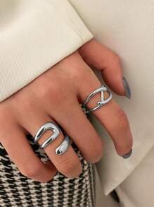 2pcs Minimalist Metal Geometric Adjustable Rings, Gifts For Friends And Family