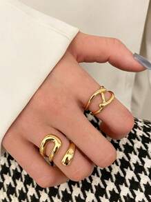 2pcs Minimalist Metal Geometric Adjustable Rings, Gifts For Friends And Family