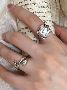 2pcs Minimalist Metal Geometric Adjustable Rings, Gifts For Friends And Family