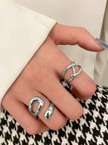 2pcs Minimalist Metal Geometric Adjustable Rings, Gifts For Friends And Family