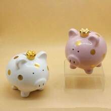 1pc Ceramic Crown Piggy Bank Desktop Ornament, Birthday Gift - White - View 6