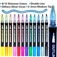 36/24/12/8pcs Color Flash Marker Double Line Contour Pen, Metal Flash Marker, Marker, 36/24/12/8 Colors, Oil-Based Waterproof Non-Erasable, Can Paint On Any Item. Suitable For School And Home Painting, Doodling, Marker Pens, DIY Art Craft, Gift Card Coloring, Holiday Gifts Back To School