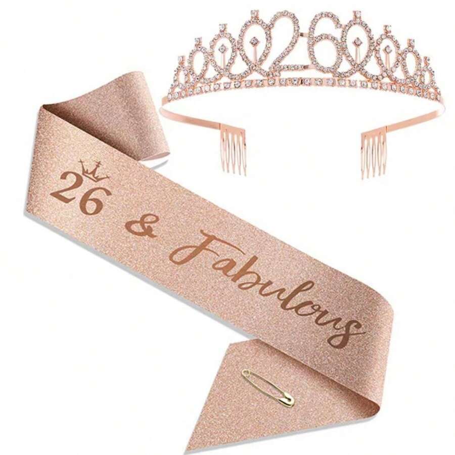 2 cái/bộ Golden Years Old 25-36th 1pc Vương miện pha lê Rhinestone + 1pc Khăn choàng Tiara Trang trí kỷ niệm sinh nhật Khăn choàng satin mừng sinh nhật Đồ dùng tiệc Băng đô cài tóc Lược chải tóc Nữ hoàng sinh nhật Băng đô cài tóc cho nữ - Nhiều màu - Xem 1