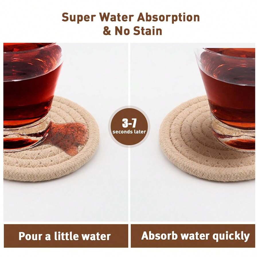 8 Pieces Of Absorbent Drink Coasters + Storage Rack, Coffee Table Woven ...