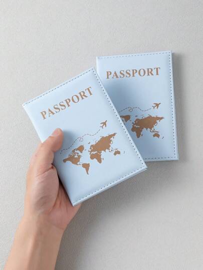 1pc Creative Light Blue Pu Passport Cover With Boarding Pass Holder And Fashionable Passport Case For Holiday Travel Document Protection For Travel Storage Bag,Makeup Bag,Cosmetic Bag,Vacation Organizer,Large Capacity Makeup Organizer Makeup Case, For Lipstick, Brush, Skincare, Mobile Phone, Coin, Small Items, For Home,Gift,Vacation And Festival Halloween Christmas Multifunctional Use,Boho Vibes