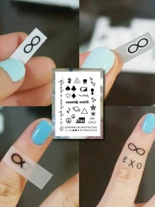 女士临时纹身贴纸，卡通爱心和励志语录 - 黑色 - 查看 2