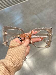 大猫眼透明镜框果冻色镜片眼镜，时尚醒目的派对装饰，更适合女性透明眼镜配件女士眼镜配件 - A - 查看 8