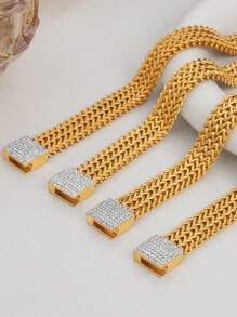 1件18K镀金不锈钢全钻手链 - 金黃色 - 查看 5