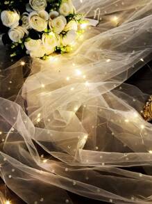 1pc/6.56ft Large White Faux Pearl Curtain With Lights For Wedding, Party, And Background Decoration, Translucent Tablecloth, Window & Door Curtain, Reusable, Bright Faux Pearl, Not Easy To Drop, Clean, Provides Mood Light Atmosphere,Christmas - White - View 2
