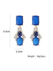 juran 1 对时尚树脂水钻吊坠耳环 - 藍色 - 查看 2