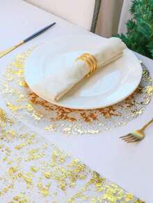 4-Pack Round Disposable Placemats 13" (33.0cm) Pressed Gold Foil Mesh Metal Table Mats For Wedding Party Decoration - Gold - View 4