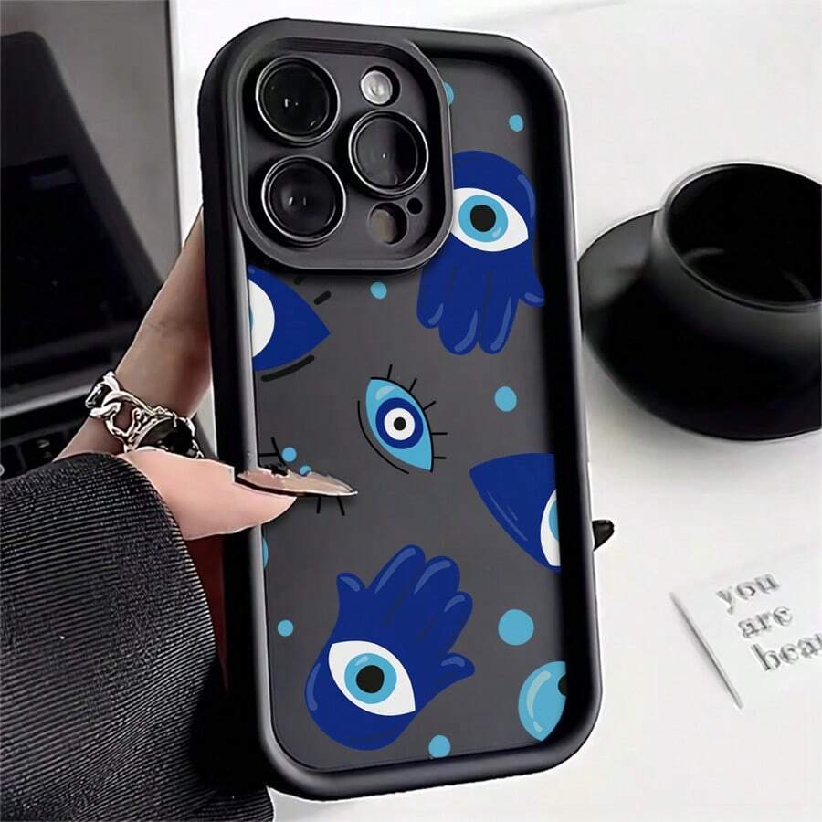 1入時尚眼睛印花TPU防滑防震手機殼，適用於iPhone 15/15 Plus/15 Pro/15 Pro Max - 黑色 - 查看 1