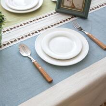 1pc 140cm Wide Color Block Tablecloth With Tassel Decoration, Ins Style For Dining Room/Living Room Table - Multicolor - View 4