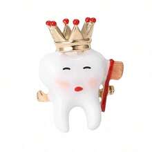1pc New Arrival Creative Crown Teeth Design Enamel Brooch, Unique Cartoonish Accessory For Clothes - Army Green - View 4