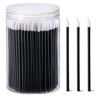 100入組可丟棄唇蜜應用器,附1個替換容器,黑色唇刷適用於唇膏和唇彩,一次性化妝應用器,化妝美容工具套裝