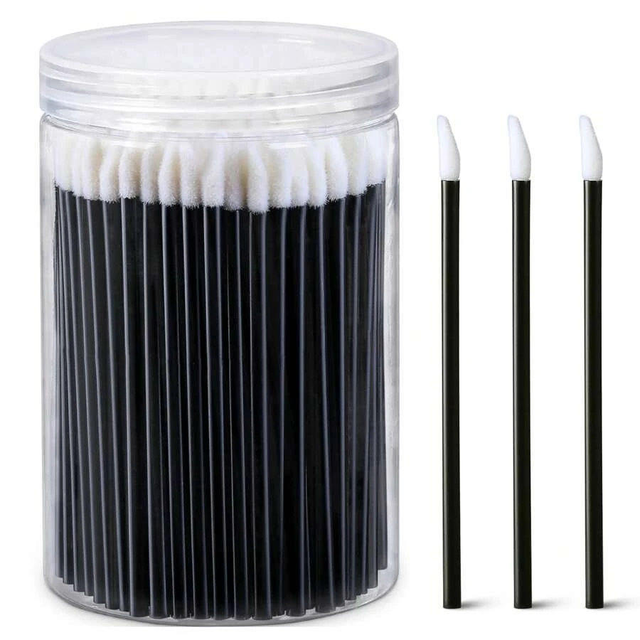 100 cọ thoa son bóng dùng một lần kèm 1 hộp đựng thay thế, cọ môi màu đen dùng cho son môi và son bóng, dụng cụ trang điểm dùng một lần, bộ dụng cụ làm đẹp, quà tặng kèm theo. - màu đen - Xem 1