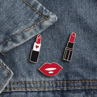 1個性感紅唇胸針,女性唇膏琺瑯別針夾克襯衫袋徽章時尚女士珠寶禮物,適用於女孩