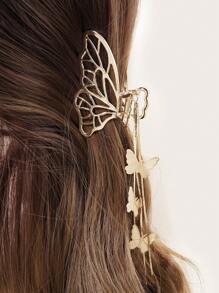 黑色枪链流苏蝴蝶金属发夹配蝴蝶吊坠优雅镂空风格马尾辫夹 - 黑色 - 查看 2