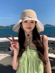 1 件女士可折叠涂层太阳帽，新款春夏系列，带花朵和彩虹图案，户外渔夫帽，带紫外线防护，适合日常使用 - 拼色 - 查看 9