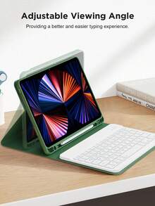 IPad Case With Keyboard Compatible With IPad 7/8/9 Gen 10.2inch,Compatible With Samsung Galaxy Tab S6 Lite 10.4/Huawei MatePad Pro 11inch Cover,Built-In Pencil Holder - Green - View 8