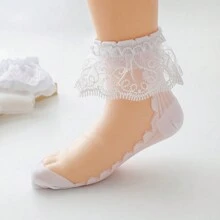 3 Pairs Girls Cute Lace Trim Thin Mesh Socks - White - View 2
