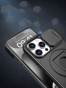 歐美新輕奢風強磁吸支架和環扣一體,兼容iphone 11/12/13/14/15 Pro/promax,滑窗鏡頭,加厚防摔霧面手機保護套 - 黑色 - 查看 3