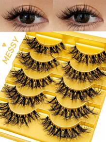 Rikuaild 5對毛茸茸亂糟糟的假睫毛,天然外觀,卷曲柔軟,可重複使用,輕盈舒適,全帶式假睫毛,日常使用 - 交叉款 - 查看 1