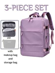 3pcs/Set Unisex Backpack, Handbag, Travel Bag With Makeup Bag And Storage Bag, Large Capacity, Durable Nylon Material, USB Port, Multiple Pockets Fit For Laptop, Casual & Fashionable Design, Suitable For Work, School, Travel, Gift For Friends And Family