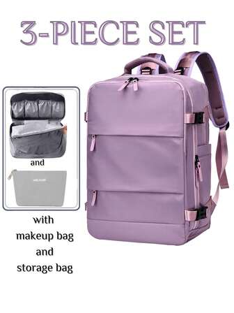 Set de 3 piezas: Mochila unisex, bolso de mano, bolsa de viaje con bolsa de maquillaje y bolsa de almacenamiento, gran capacidad, material de nailon duradero, puerto USB, múltiples bolsillos aptos para laptop, diseño casual y de moda, adecuado para trabajo, escuela, viaje, regalo para amigos y familia