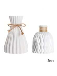 White Sturdy Plastic Vase & Artificial Flower Set, Suitable For Dining Room, Living Room, Balcony, Cafe, Bedroom, Study Decor, Party Decor, Valentine's Day Gift Gifts Birthday Graduation