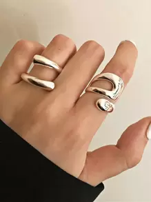 2pcs Minimalist Metal Geometric Adjustable Rings, Gifts For Friends And Family