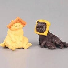 4pcs/Set Gashapon Bread Slice Headgear With Cat Figurine For Desktop Decoration - Multicolor - View 3