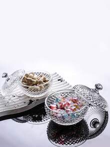1pc European Style Crystal Glass Candy Jar With Lid & Decorative Glass Container Jewelry Box Home Decor - Clear - View 3