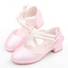 女童公主鞋,春夏涼鞋,白色平底鞋,粉色高跟鞋,珍珠裝飾,適合兒童和青少年 - 粉色 - 查看 6