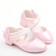 女童公主鞋,春夏涼鞋,白色平底鞋,粉色高跟鞋,珍珠裝飾,適合兒童和青少年 - 粉色 - 查看 7