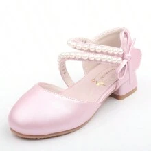 女童公主鞋,春夏涼鞋,白色平底鞋,粉色高跟鞋,珍珠裝飾,適合兒童和青少年 - 粉色 - 查看 3