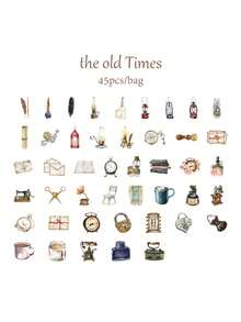 MO CARO 45 cái/hộp Đồng Giấy Bao bì hộp Hình dán , Retro Đối tượng Mẫu Trang trí Phong kín Hình dán Đối với Viết nhật ký Và Nghệ thuật Thủ công mỹ nghệ - Nhiều màu - Xem 2