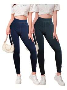 Set 2 Mallones Mujer tipo Mezclilla Stretch Leggins Mayon Mallas - Negro - Ver 1