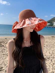 1 件女士可折叠涂层太阳帽，新款春夏系列，带花朵和彩虹图案，户外渔夫帽，带紫外线防护，适合日常使用 - 拼色 - 查看 10