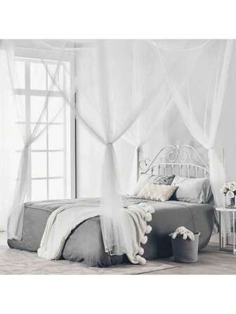 1pc 4 Corner Colorful Mosquito Net, 210x190x240cm/83x75x95in Fine Mesh Tent Canopy For Bed, Window Curtain, Elegant Design For Full/Large/Extra Large Bed