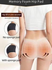 1 件裝女式塑身衣高腰控制內褲帶海綿臀墊適合產後和日常穿著 - 米色 - 查看 7