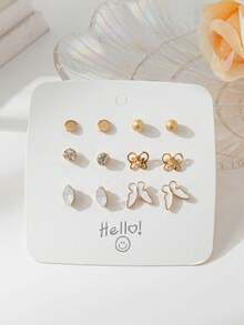 6 cái Hằng ngày Trộn & Kết hợp Tim , Loại bướm , Mặt trăng , Trân châu , Tròn Bông tai stud - Nhiều màu - Xem 7
