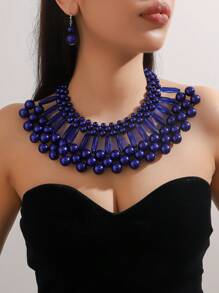 3入組樹脂珠子扇形掛墜，中空個性誇張高端優雅女士珠寶套裝 - 項鍊三件套 - 查看 12