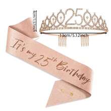 2 cái/bộ Golden Years Old 25-36th 1pc Vương miện pha lê Rhinestone + 1pc Khăn choàng Tiara Trang trí kỷ niệm sinh nhật Khăn choàng satin mừng sinh nhật Đồ dùng tiệc Băng đô cài tóc Lược chải tóc Nữ hoàng sinh nhật Băng đô cài tóc cho nữ - Nhiều màu - Xem 2