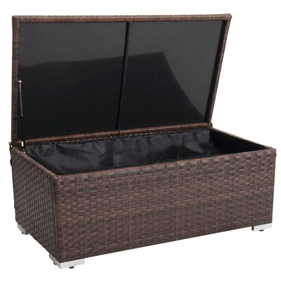 Outdoor Storage Coffee Table With Waterproof Cover,Patio Wicker Storage