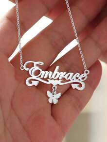 1入組不鏽鋼個性化定制名字項鍊,適用於女性、母親、姐妹、女孩、聖誕節、母親節、蝴蝶1-12字符數量,用於定制鈦鋼項鍊情人節、生日、紀念、畢業、高端禮物 - 銀色 - 查看 2